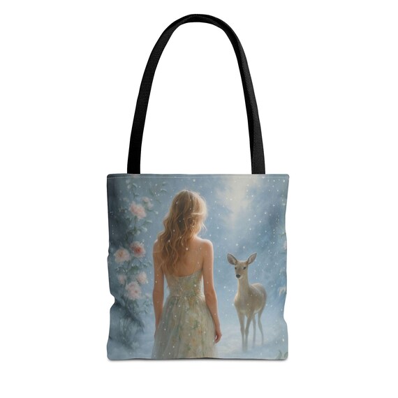 Whimsical Deer Art Tote Bag: Floral Nature Design