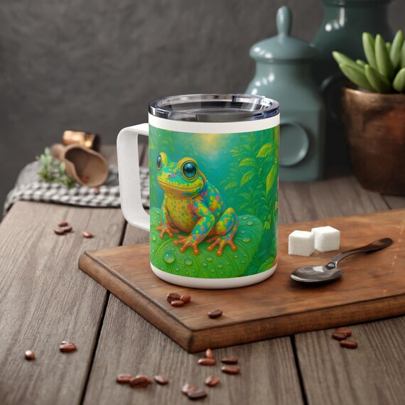 Frog Art Insulated Coffee Mug, Stainless Steel Travel Mug, 10oz