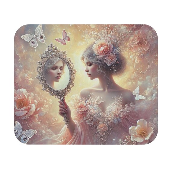 Victorian Lady with Mirror mouse pad | Elegant Fantasy Portrait, Butterflies