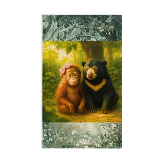 Hand Towel, Woodland Animal Design, Cabin Bathroom Decor, Nature Lover Gift, Rustic Kitchen Towel, Wildlife Tea Towel