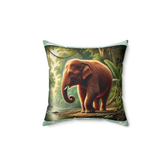 Elephant Faux Suede Square Pillow: Double-Sided Print