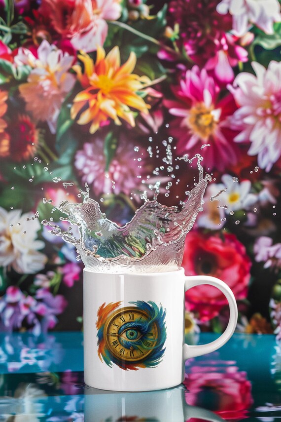 Poetic Ceramic Coffee Mug: "If Time Had a Face" Quote, Artistic Fly Design