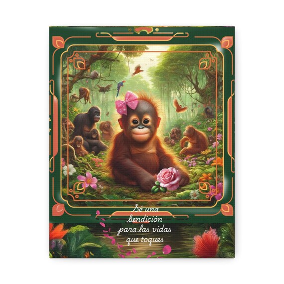 Baby Orangutan Stretched Canvas Print: Jungle Animal Art