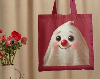 Cute Ghost Tote Bag with Funny Poem – Whimsical Red Nose Ghost Canvas Bag for Halloween, Book Lovers, and Spooky Season Style