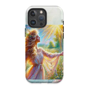 Custodia per iPhone 16 Pro Max, design artistico Sunlit Woman, custodia protettiva per iPhone 16 Pro Max, custodia artistica con natura vibrante