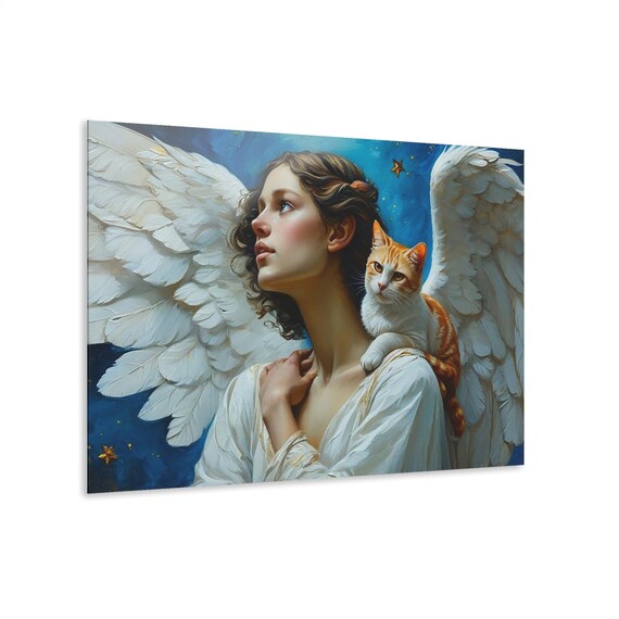 Celestial Cat Wall Art with French Cleat, Dreamy Landscape Print, Home Decor, Nature Artwork, Gift for Art Lovers, Elegant Decor