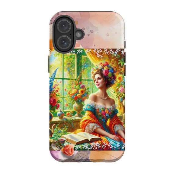 Floral Lady Portrait iPhone 16 Plus Case: Artistic Garden Design