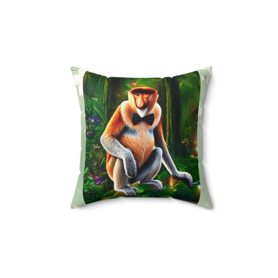 Proboscis Monkey Pillow: Faux Suede Square Throw Pillow