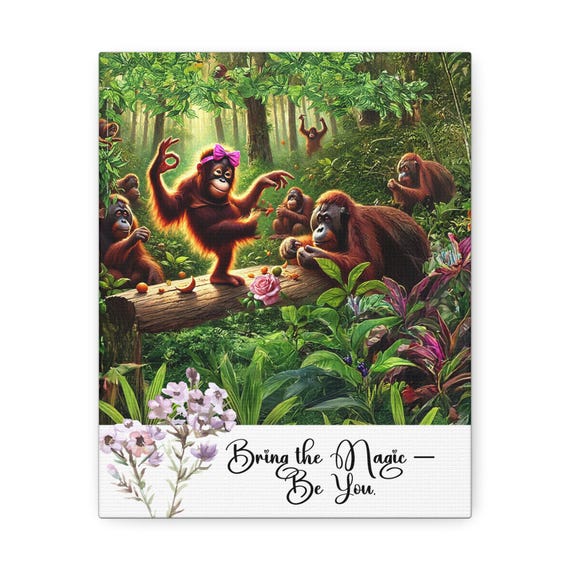 Jungle Orangutan Stretched Canvas Print: Indoor Wall Art