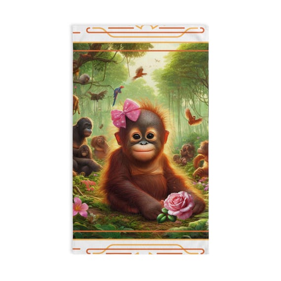 Cute Animal Hand Towel, Jungle Bath Decor, Tropical Kitchen Towel, Fun Monkey Bathroom Towel, Happy Ape Face Washcloth, Wild Animal Home