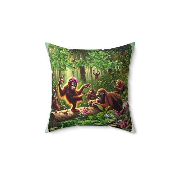 Orangutan Faux Suede Square Pillow: Double-Sided Print