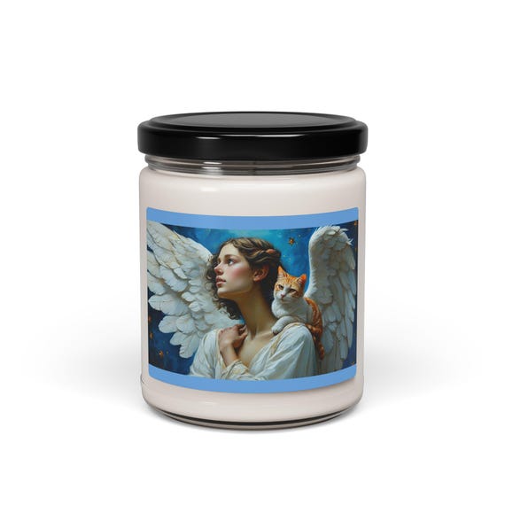 Scented Soy Candle: Angel & Cat Art, Aromatherapy Gift
