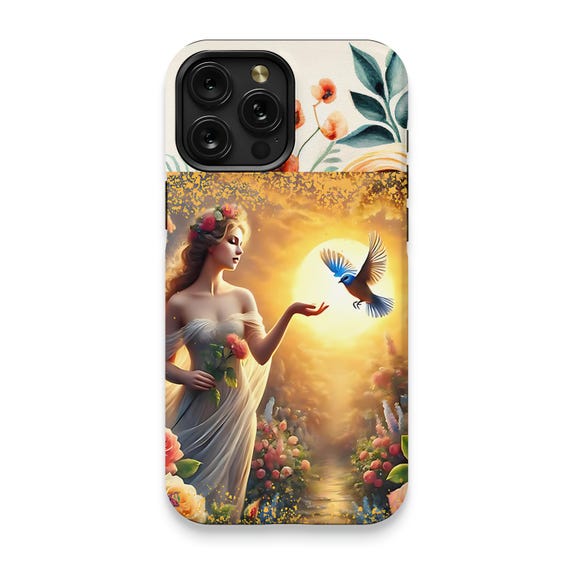 Floral Goddess iPhone 15 Pro Max Case: Rose Gold Fantasy Art