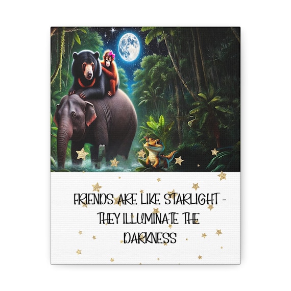 Jungle Animal Friends Stretched Canvas Print: Whimsical Kids Room Decor