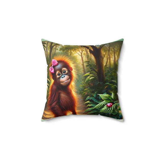 Orangutan Faux Suede Square Pillow: Double-Sided Print