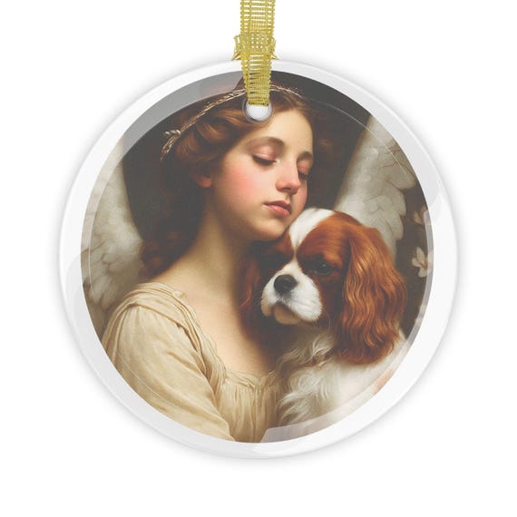 Elegant Vintage Angel and Puppy Glass Ornament