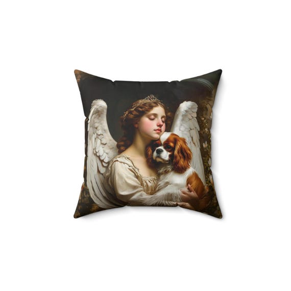 Blessings on Four Legs Dog Faux Suede Pillow, Cozy Home Decor, Pet Lover Gift, Antique Art Decor, Angelic Dog Cushion