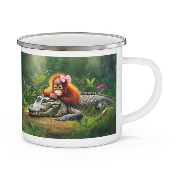Friends in Need Jungle Enamel Camping Mug - Outdoor Adventure Coffee Cup, Campfire Drinkware, Hiking Gift, Nature Lover Present, Wildlife