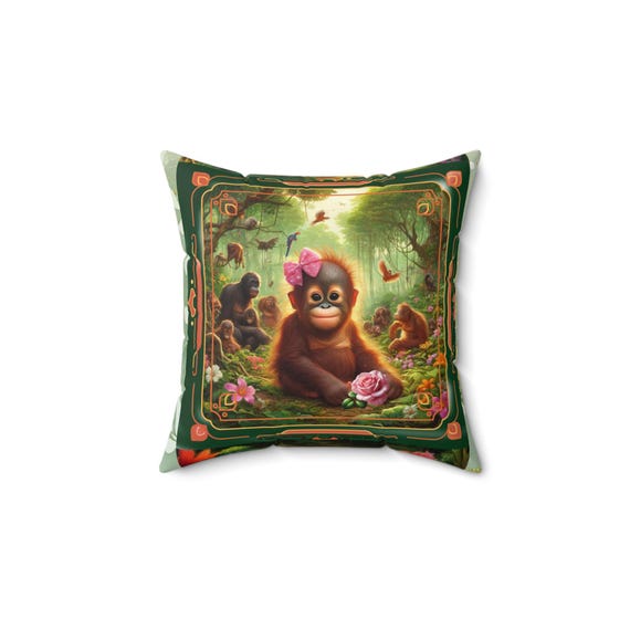 Orangutan Faux Suede Square Pillow: Double-Sided Print