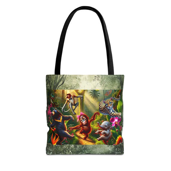 Jungle Animal Print Tote Bag: Colorful Polyester Shopper