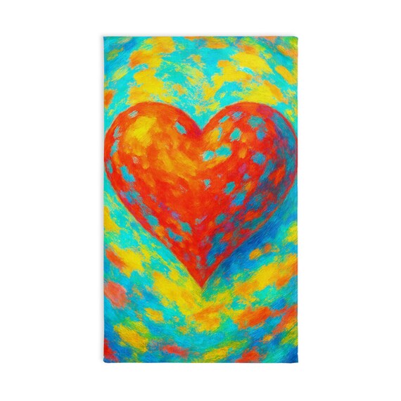 Love Hand Towel - Heart Design, Valentine's Day Gift, Bathroom Decor, Kitchen Towel, Romantic Home Accessories
