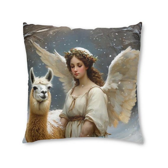 Angel and Llama Square Pillow: Decorative Throw Cushion