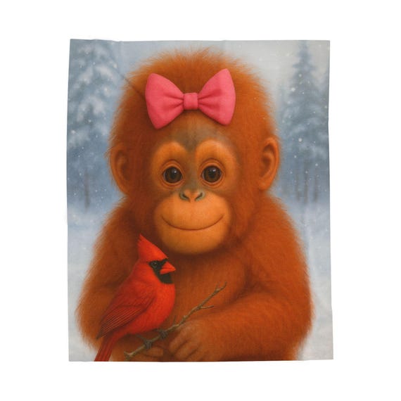 Orangutan & Cardinal Plush Blanket: Cozy Fleece Throw