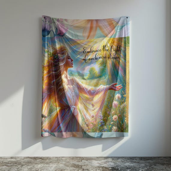 Inspirational Nature Scene Throw Blanket: "Embrace the Light" Quote
