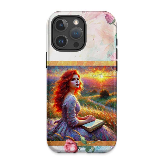Sunset Landscape iPhone 16 Pro Max Case: Reading Girl Art