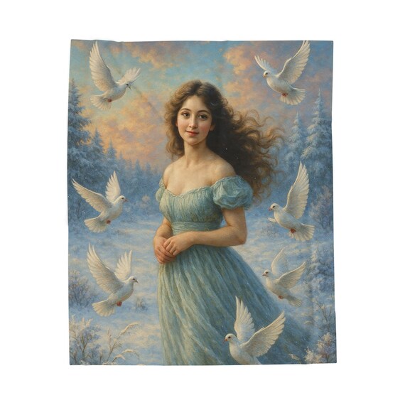 Velveteen Plush Blanket: Woman with Doves Fleece Throw