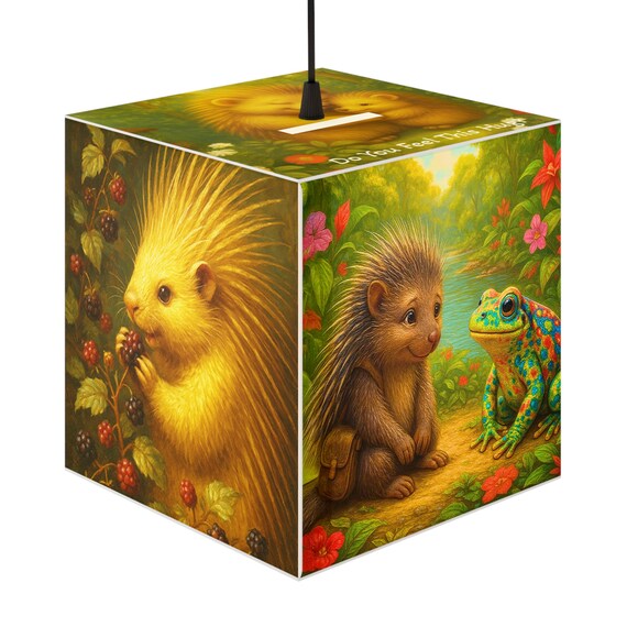 Whimsical Forest Light Cube Lamp, Unique Night Light, Kids Room Decor, Nature Themed Gift, Nursery Lighting, Animal Art Lamp