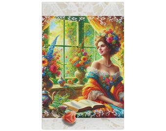 Elegant Tea Towel, Floral Woman Print, Microfiber Kitchen Cloth