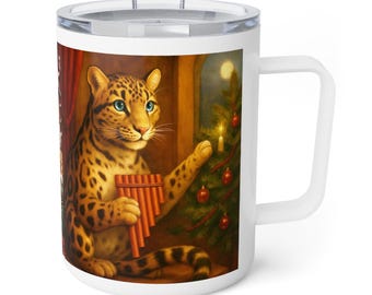 Vintage Leopard & Weihnachtsstern Thermobecher | 10oz