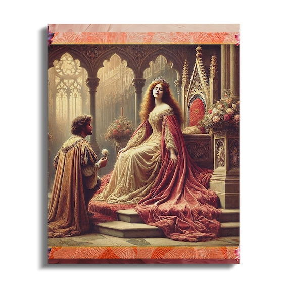 Gothic Romance Canvas Wrap: Medieval Knight and Lady Renaissance Art