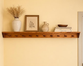 Shaker Peg Shelf | Solid Wood Wall Rack for Entryway, Nursery & Kitchen