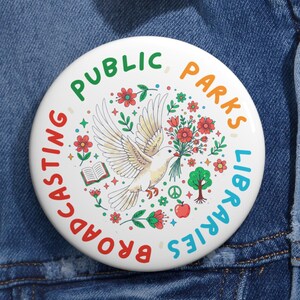 Broche de Transmissão de Bibliotecas de Parques Públicos | Botão Floral de Pomba da Paz