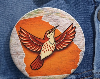 Georgia State Bird Map Pin Button, Georgia Outline Bird Badge, State Pride Activist Political Protest Lapel Pin Gift