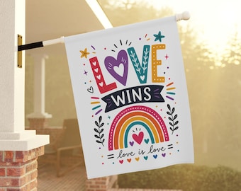 Love Wins Garden Flag | Rainbow Garden Banner | LGBTQ Pride House Flag | Floral Porch Decor | Equality Yard Decoration Gift