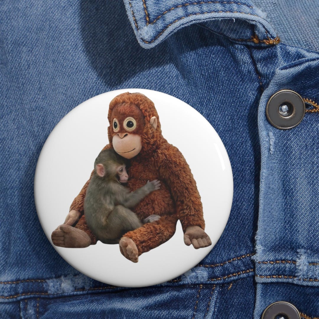 Cute Monkey Hugging Plush Toy Pin Button, Kawaii Monkey Badge, Animal ...