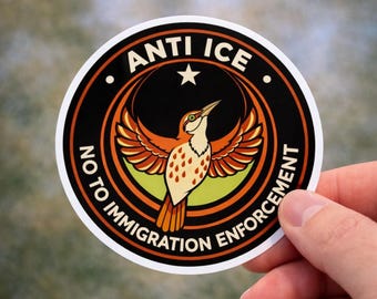 Anti ICE Georgia State Bird Kiss Cut Vinyl Sticker, No to Immigration Enforcement Activist Decal, Protest Laptop Car Sticker