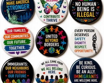 Immigrants Make America Stronger Pin Button, No Human Is Illegal Badge, Immigration Rights Pin, Unity Diversity Gift, Unity Support Button