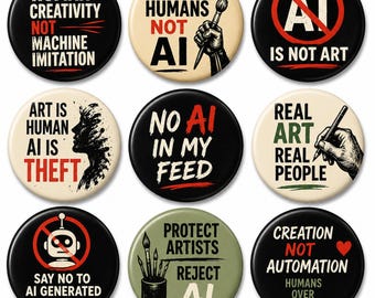 Anti AI Art Pin Button , Support Human Artists Badge, Protect Creativity Pin, No AI Art Button, Artist Protest Gift, creative gift