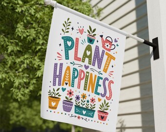 Plant Happiness Garden Flag | Floral Garden Banner | Botanical House Flag | Outdoor Yard Decor | Spring Porch Decoration Gift