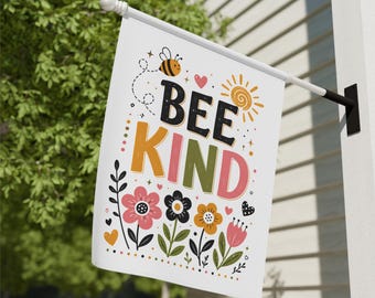 Bee Kind Garden Flag | Floral House Banner | Spring Garden Decor | Bee Lover Yard Flag | Wildflower Porch Outdoor Decoration