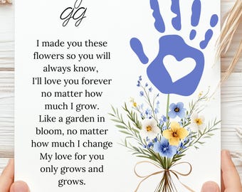 Flower Bouquet Handprint Poem Art for GG, Birthday Unique Kids Craft, Mother's Day Gift, Toddler Keepsake Art, DIY Handprint Card