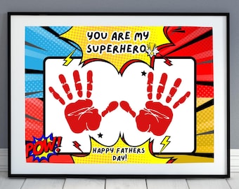 Superhero Father's Day Handprint Art Craft, DIY Super Dad Handprint Art – Printable Father's Day Gift card from Kids, Baby, Toddler