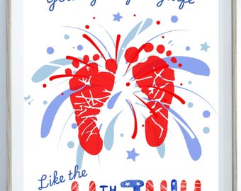 4th of July footprint Craft, 4th of July Activity for Toddlers Kids, Baby, Daycare Summer Camp Preschool, July Fourth Footprint Art
