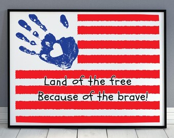 Flag 4th of July Handprint Craft Keepsake, Patriotic Fourth Handprint Art Activity, Camp Crafts, Toddler Daycare PreK Preschool Printable