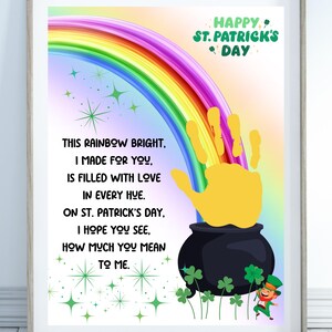 St Patrick’s Day Handprint Art, Rainbow Pot of Gold Craft, DIY Keepsake Gift for Toddlers, Preschool, Baby, Infant, Printable Poem