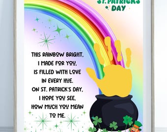 St Patrick’s Day Handprint Art, Rainbow Pot of Gold Craft, DIY Keepsake Gift for Toddlers, Preschool, Baby, Infant, Printable Poem